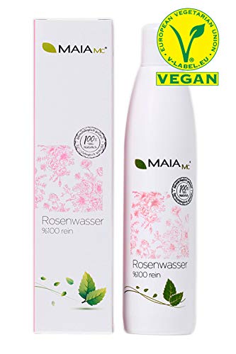 Agua de rosas orgánica 100 % de Maia MC – Vegan – Agua de limpieza facial 250 ml – con vitamina C – sin aditivos – Cosmética natural – contra puntos negros – piel imperfecta – Reducción de poros