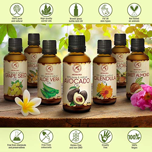 Aguacate Aceite 50ml - Persea Gratissima Oil - Sudáfrica - Prensado en Frío y Refinado - 100% Natural y Puro - Botella de Cristal - Avocado Oil