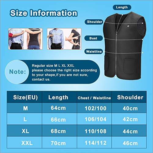 AiBast Chaleco térmico,Chaleco Calefactable Calentador Eléctrico Lavable Ajustable con Cable USB Chaleco Eléctrico de Invierno para hombres y mujeres  No Bateria externa -(XL US)