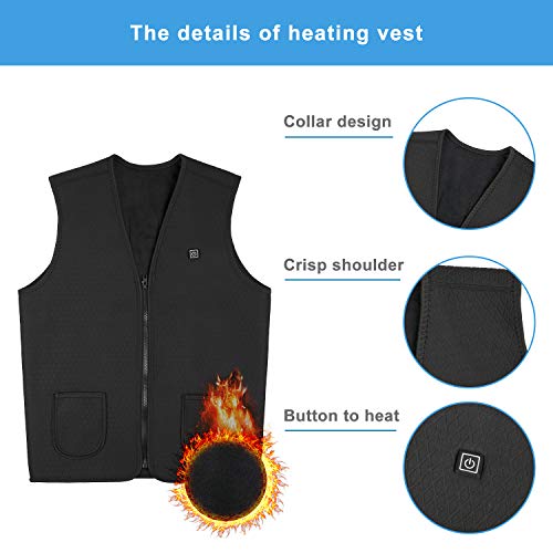 AiBast Chaleco térmico,Chaleco Calefactable Calentador Eléctrico Lavable Ajustable con Cable USB Chaleco Eléctrico de Invierno para hombres y mujeres  No Bateria externa -(XL US)