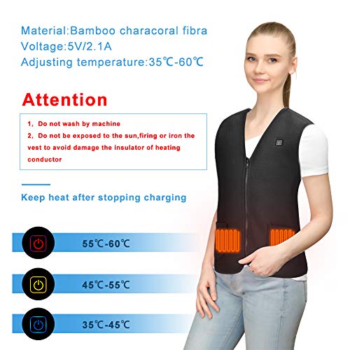 AiBast Chaleco térmico,Chaleco Calefactable Calentador Eléctrico Lavable Ajustable con Cable USB Chaleco Eléctrico de Invierno para hombres y mujeres  No Bateria externa -(XL US)