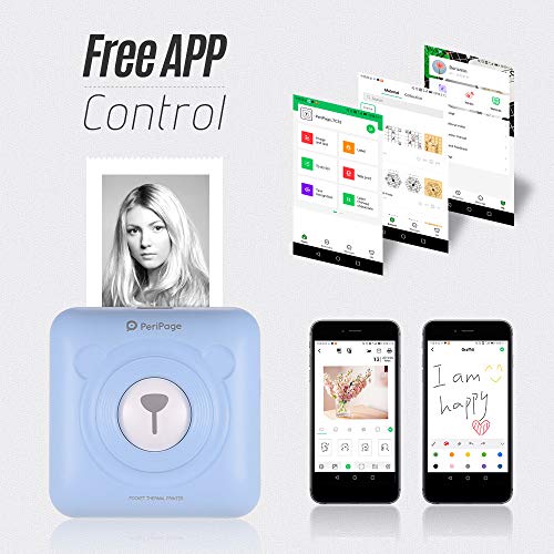 Aibecy goojprt peripage Mini Pocket Impresora térmica inalámbrica BT Image Etiquette Photo Mémo Impresora recibo con Cable USB Toma de Carga de Smartphone Android iOS (Azul)