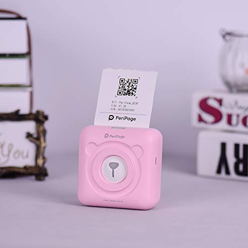 Aibecy goojprt peripage Mini Pocket Impresora térmica inalámbrica BT Image Etiquette Photo Mémo Impresora recibo con Cable USB Toma de Carga de Smartphone Android iOS (Rosa)