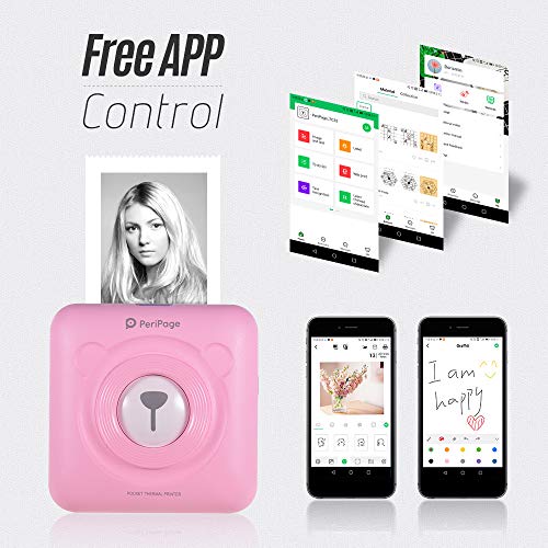 Aibecy goojprt peripage Mini Pocket Impresora térmica inalámbrica BT Image Etiquette Photo Mémo Impresora recibo con Cable USB Toma de Carga de Smartphone Android iOS (Rosa)