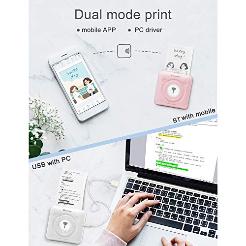 Aibecy PeriPage - Impresora térmica inalámbrica de bolsillo con 9 rollos de papel térmico y 3 rollos de papel adhesivo (57 x 30 mm)