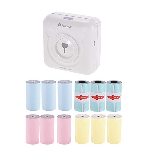 Aibecy PeriPage - Impresora térmica inalámbrica de bolsillo con 9 rollos de papel térmico y 3 rollos de papel adhesivo (57 x 30 mm)