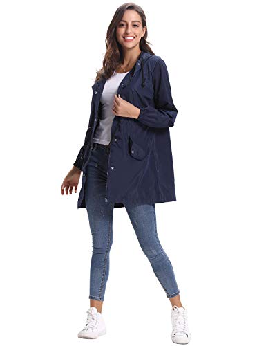 Aibrou Abrigo Impermeables con Capucha para Mujer,Cortavientos,Cortavientos Deportivo de Manga Larga Impermeable,Ligero y Delgado Chubasquero para Exteriores