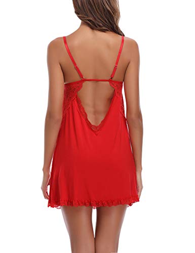 Aibrou Camisón Mujer Sexy Algodón,Encaje Tirantes Pijama Saten Comodo y Elegante Ropa Interior con Tanga