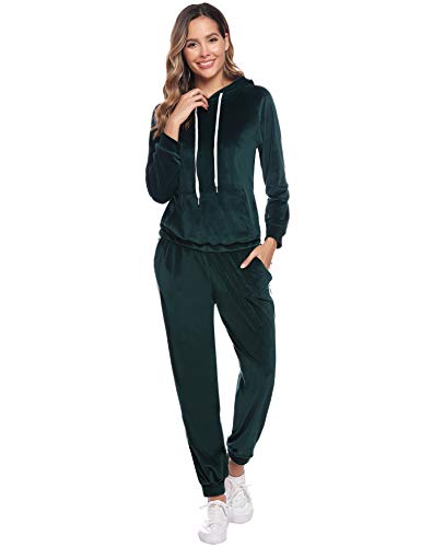 Aibrou Chándal Deportivo para Mujer 2 Piezas,Chándal de Ocio Casual Otoño Invierno,Ropa de Casa Hoodie Comodo y Suave Pullover Sudadera con Cordón + Pantalones Largo Conjunto