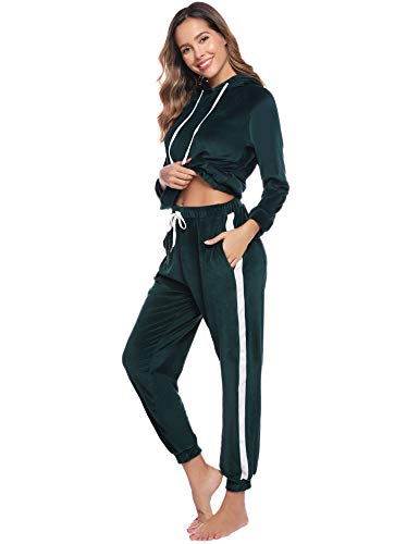 Aibrou Chándal Deportivo para Mujer 2 Piezas,Chándal de Ocio Casual Otoño Invierno,Ropa de Casa Hoodie Comodo y Suave Pullover Sudadera con Cordón + Pantalones Largo Conjunto