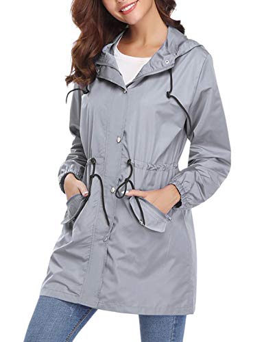 Aibrou Chaqueta Impermeable con Capucha para Mujer, Cazadora Ligera Impermeable al Aire Libre
