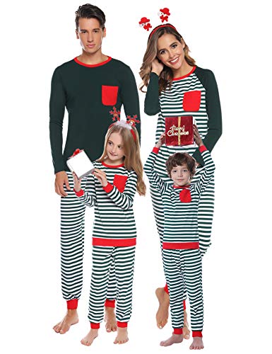Aibrou Conjunto de Pijamas Navidad de Familia,Camiseta de Manga Larga + Pantalones Largos,algodón Rayas Suave Ropa Conjunto Familia a Dormir,Pijama Parejas