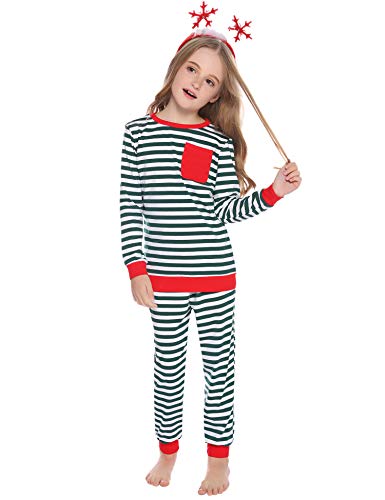 Aibrou Conjunto de Pijamas Navidad de Familia,Camiseta de Manga Larga + Pantalones Largos,algodón Rayas Suave Ropa Conjunto Familia a Dormir,Pijama Parejas