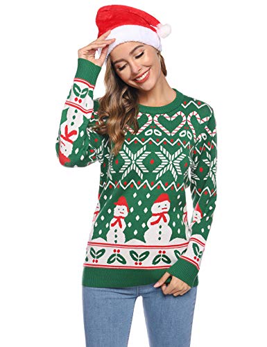Aibrou Jersey Suéter de Navidad Familia,Pullover Monigote de Nieve Jerséis de Punto Cómodo y Cálido Mujer Hombre y Niños