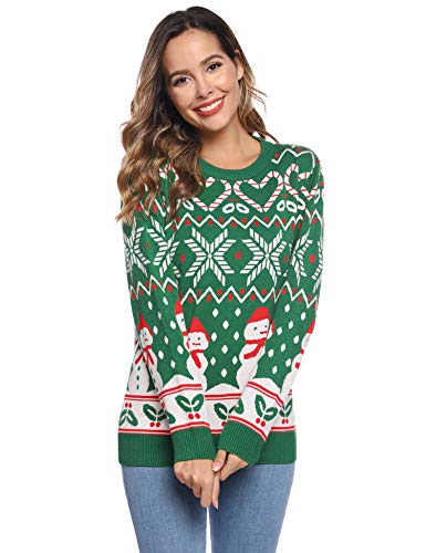 Aibrou Jersey Suéter de Navidad Familia,Pullover Monigote de Nieve Jerséis de Punto Cómodo y Cálido Mujer Hombre y Niños