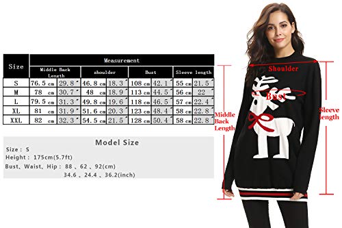 Aibrou Jersey Suéter de Navidad Mujer,Jerséis de Punto Ciervo y muñeco de Nieve Cuello Redondo Suelto Linda y Moda Regalo Ideal para Mujeres