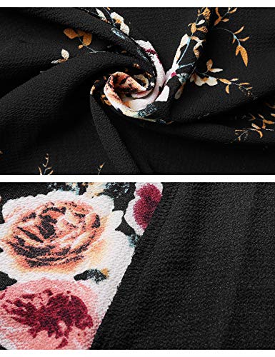 Aibrou Mujer Chal Flojo Cárdigan Kimono Florales, Manga 3/4 Tops Blusa Floral Suelta Casual Boho Style Capas(Negro S)