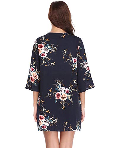Aibrou Mujeres gasas Chal Flojo, Estampado Kimono Cardigan Top Cover Up Blusa Beachwear(Armada L)