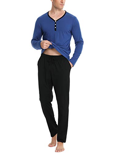 Aibrou Pijama Hombre Invierno de 100% Algodón Conjuntos de Pijamas para Hombre Manga Larga