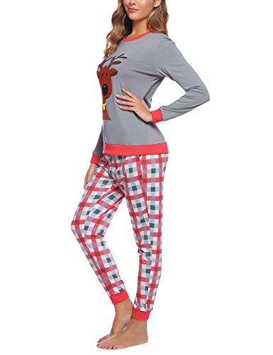 Aibrou Pijama Mujer Invierno de Algodón Conjuntos de Pijamas para Mujer Mangas Larga y Pantalones Largo Ropa de Casa 2 Piezas