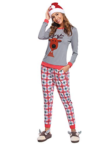 Aibrou Pijama Mujer Invierno de Algodón Conjuntos de Pijamas para Mujer Mangas Larga y Pantalones Largo Ropa de Casa 2 Piezas