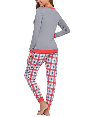 Aibrou Pijama Mujer Invierno de Algodón Conjuntos de Pijamas para Mujer Mangas Larga y Pantalones Largo Ropa de Casa 2 Piezas