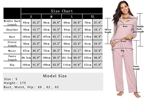 Aibrou Pijama Mujer Invierno Pijamas de Mangas Largas Algodón Pantalones Largo 2 Piezas de Rayas, Cómodo y Transpirable