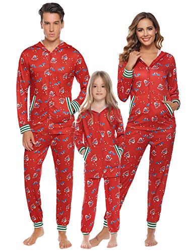 Aibrou Pijamas de Navidad Conjunto Familia Ropa de Dormir Casual Invierno Mujer Hombre Niños