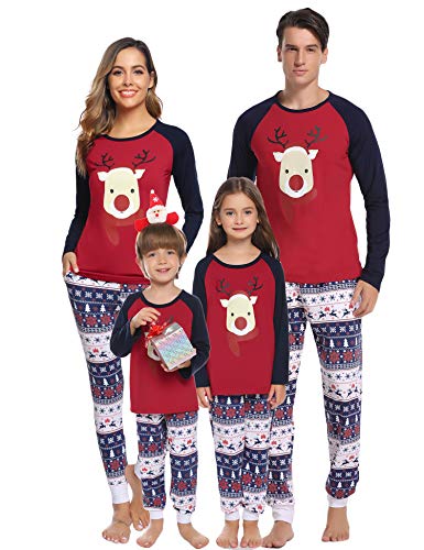 Aibrou Pijamas de Navidad Familia Conjunto Pantalon y Top Pijamas Mujer Hombre Invierno Manga Larga Pijama de Dormir 2 Piezas Niños Niña Ropa de Dormir para Bebés Mamá Papá Romper Homewear