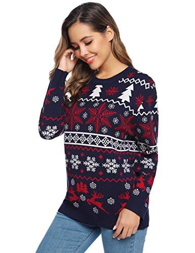 Aibrou Suéter de Navidad Familia Pullover de Punto Jerséis para Mujer Hombre Invierno Manga Larga Jersey Navideño para Niño Niña