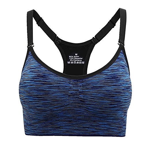 Aibrou Sujetador Deporte Mujer con Relleno Elastico y Transpirable Sujetadores Deportivo Gimnasio Yoga Fitness Ejercicio(XL, Azul)
