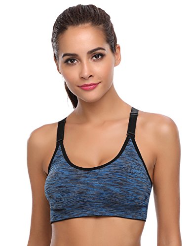 Aibrou Sujetador Deporte Mujer con Relleno Elastico y Transpirable Sujetadores Deportivo Gimnasio Yoga Fitness Ejercicio(XL, Azul)