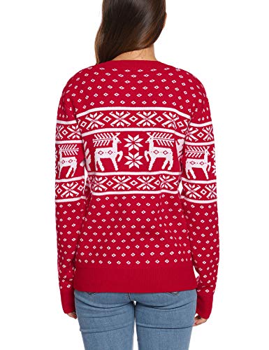 Aibrou Unisexo Suéter de Copos de Nieve de Renos navideños Jersey de Punto Vintage de Navidad Traje Familiar(1# Mamá Roja M)