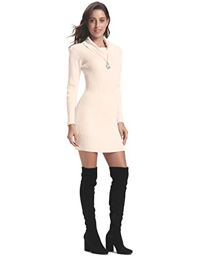 Aibrou Vestido a Punto Cuello Alto para Mujer,Vestido de Jerséy Elegante Clásico Ajustado,Sexy Sueter Falda de Cadera,Primavera, Otoño, Invierno