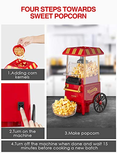 Aicook Palomitero, Aire Caliente Sin Grasa Aceita, Vintage Máquina de Palomitas con Gran Capacidad, Libre de BPA, Rojo