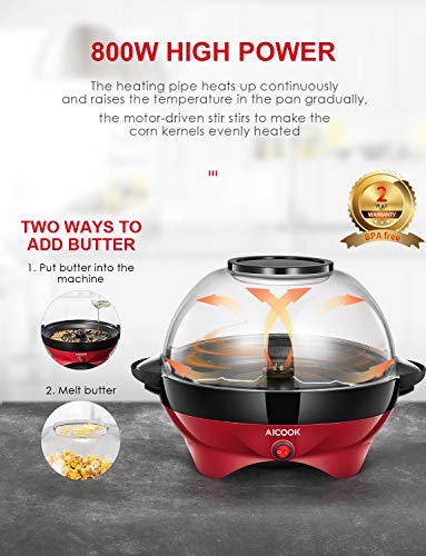Aicook Palomitero, Máquina de Palomitas con Plato Calentamiento Antiadherente, Almacenamiento Conveniente, Silencioso & Rápido, 5 Litros