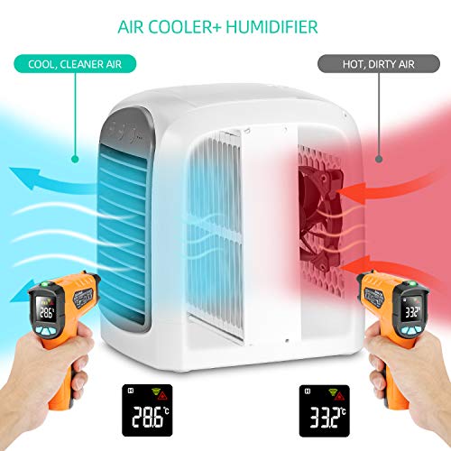 Aidodo Minienfriador de aire, purificador de aire, humidificador 3 en 1, aire acondicionado portátil, 3 niveles de velocidad, para el hogar, oficina, hotel