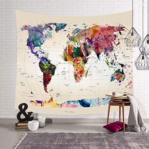 AidShunn Tapiz Mapa del Mundo Colgar en la Pared Manta de Fondo Multicolor para Sala de Estar Dormitorio Dormitorio Casa