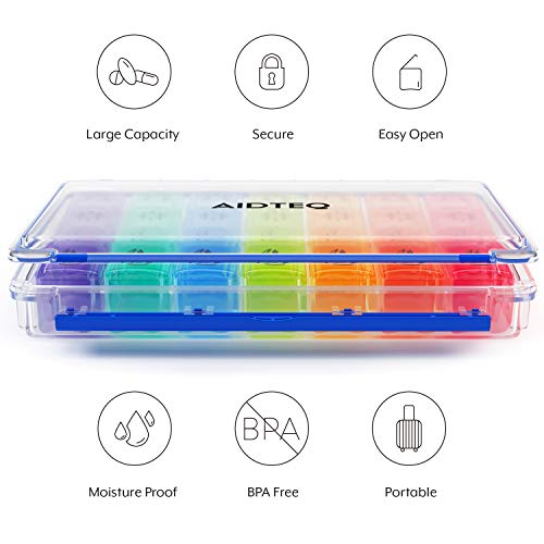 Aidteq Prima Organizador de Pastillas 7 Días 4 Veces al Día AM PM Dispensador de Pastillas de Viaje con Caja a Prueba de Humedad y 28 Compartimientos Grandes