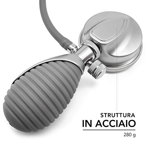 AIESI® Esfigmomanometro Manual Profesional Aneroide Tensiómetro palmar con brazalete de nylon para adultos y estetoscopio DOCTOR ANEROID # Agarre adjustable # Garantía 24 meses