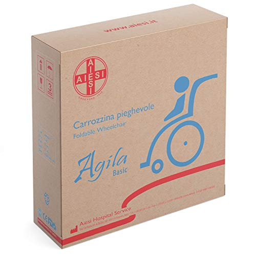 AIESI® Silla de Ruedas plegable ligera de autopropulsión para discapacitados y mayores AGILA BASIC # Reposabrazos y Reposapiés fijos # Cinturon de seguridad # Garantía de 24 meses