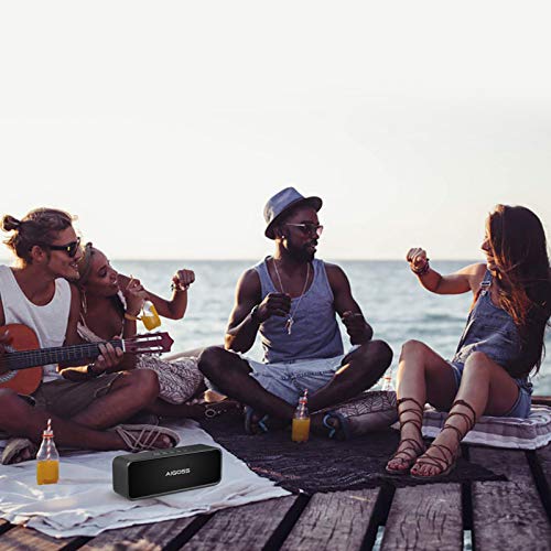 Aigoss Altavoz Bluetooth Portátil Sonido Estéreo, Efecto de Doble Bajo, Speaker Bluetooth 5.0 Manos Libres y FM, Negro