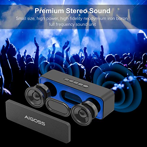 Aigoss Altavoz Bluetooth Portátil Sonido Estéreo, Efecto de Doble Bajo, Speaker Bluetooth 5.0 Manos Libres y FM, Negro