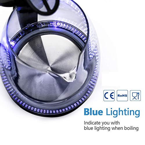 Aigostar Adam 30GOM - Hervidor de Cristal, Hervidores Eléctrico con Iluminación Led de 1,7 Litros de Capacidad, 2200w de Potencia, Libre de BPA y Sistema de Protección Contra la Ebullición en Seco. Diseño Exclusivo.