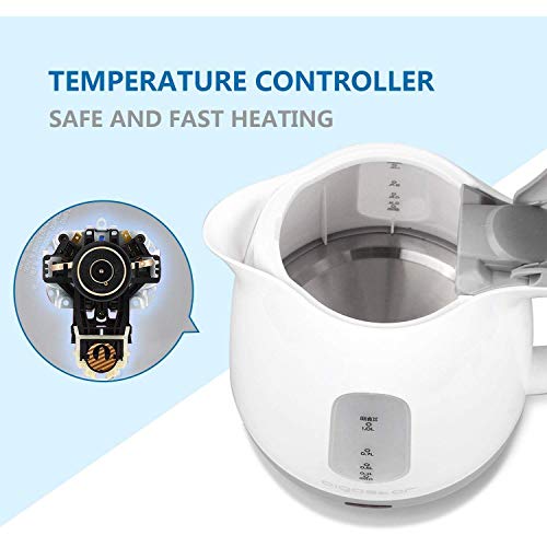 Aigostar Juliet 30Hio - Hervidor de Agua Compacto de 1 Litro, 1100W, Libre de Bpa. Base 360º, Filtro Desmontable, Sistema de Protección Contra la EbullicióN en Seco. Color Gris y Blanco. Diseño Exclusivo.