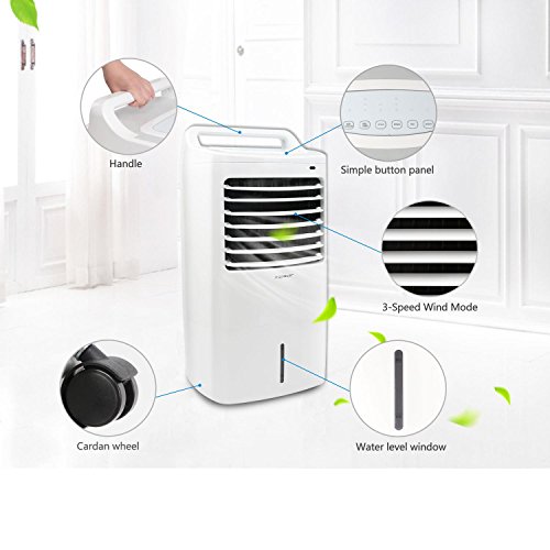 Aigostar Kohl 33JTJ - Climatizador evaporativo con mando a distancia, 60W, oscilante, 3 modos y 3 velocidades, temporizador, humidificador de aire, 2 cajas hielo, depósito de 15 l. Diseño exclusivo