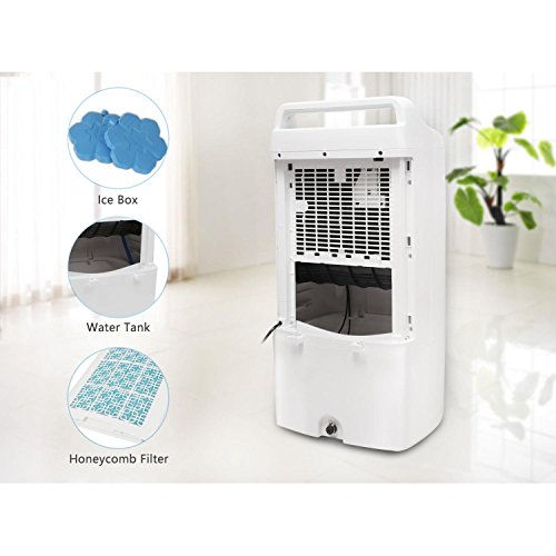 Aigostar Kohl 33JTJ - Climatizador evaporativo con mando a distancia, 60W, oscilante, 3 modos y 3 velocidades, temporizador, humidificador de aire, 2 cajas hielo, depósito de 15 l. Diseño exclusivo