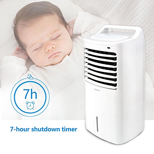 Aigostar Kohl 33JTJ - Climatizador evaporativo con mando a distancia, 60W, oscilante, 3 modos y 3 velocidades, temporizador, humidificador de aire, 2 cajas hielo, depósito de 15 l. Diseño exclusivo