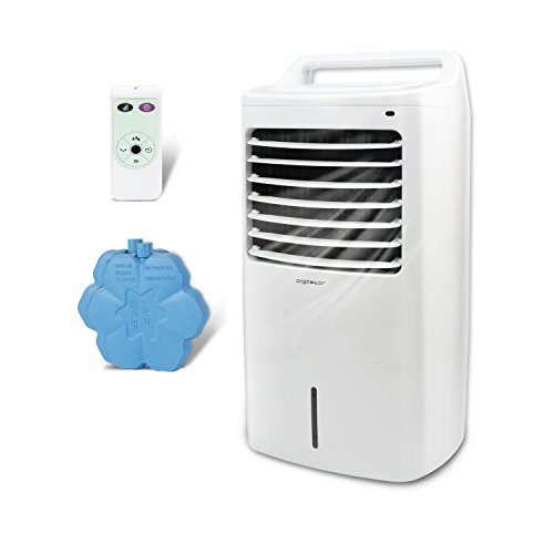 Aigostar Kohl 33JTJ - Climatizador evaporativo con mando a distancia, 60W, oscilante, 3 modos y 3 velocidades, temporizador, humidificador de aire, 2 cajas hielo, depósito de 15 l. Diseño exclusivo