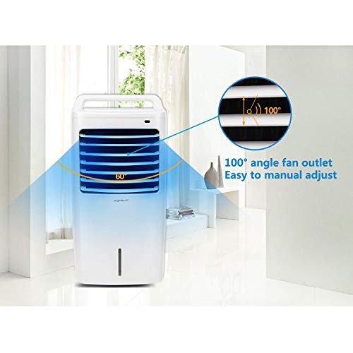 Aigostar Kohl 33JTJ - Climatizador evaporativo con mando a distancia, 60W, oscilante, 3 modos y 3 velocidades, temporizador, humidificador de aire, 2 cajas hielo, depósito de 15 l. Diseño exclusivo
